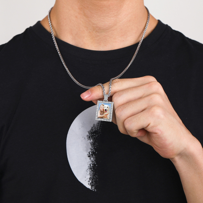 men wearing Photo Iced Out Necklace