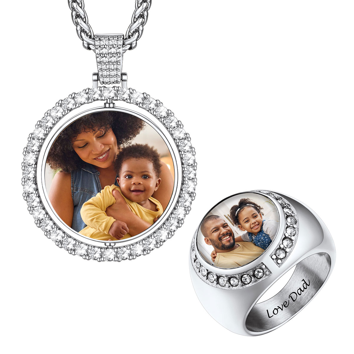 Custom Rotatable Photo Necklace & Signet Ring Set