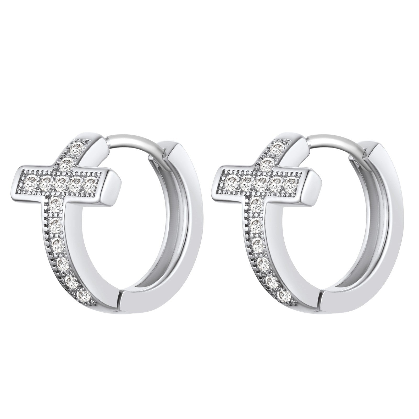Flash Sale CZ Cross Huggie Hoop Earrings for Women