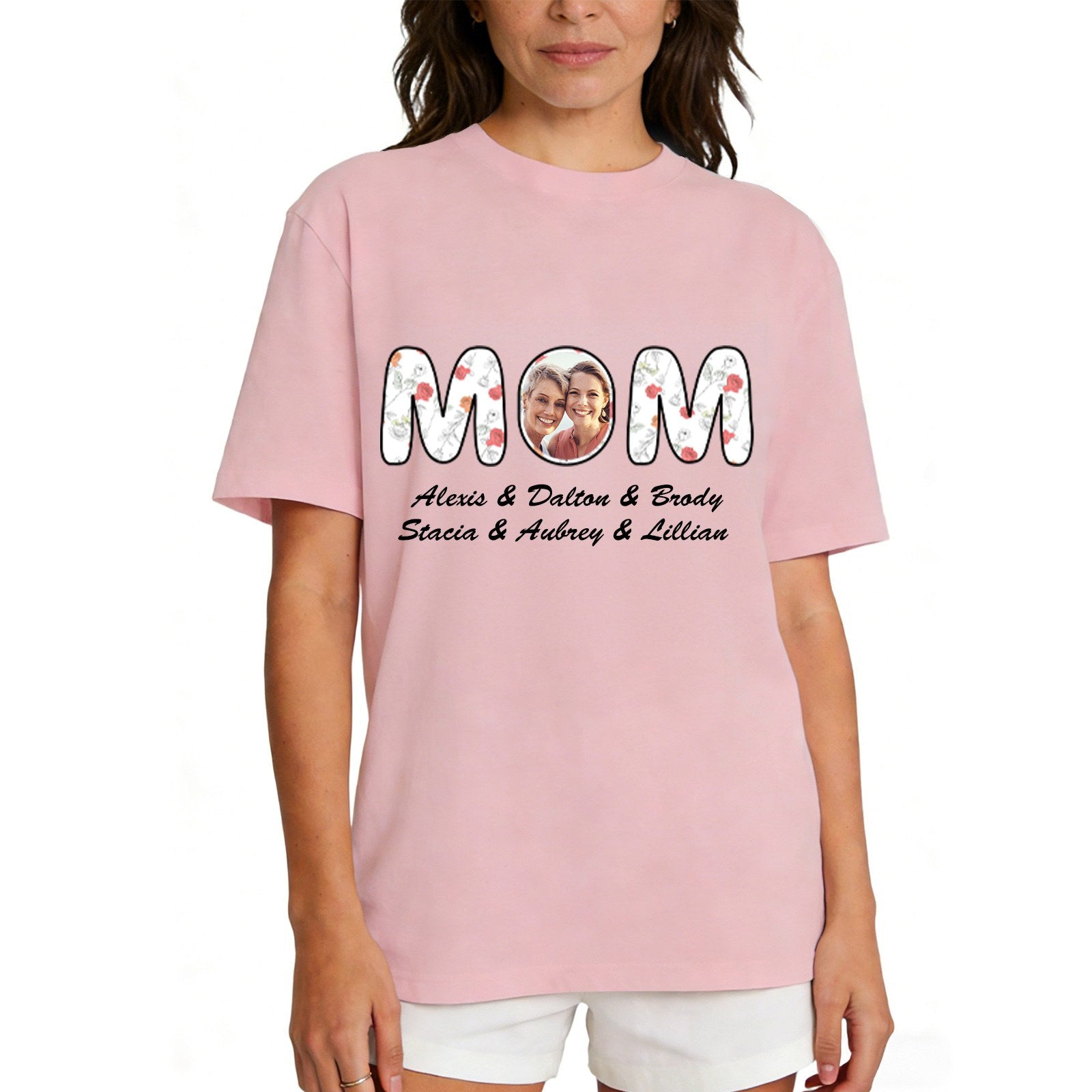 Personalized Mom T-Shirt with Kids' Names Mother's day pink
