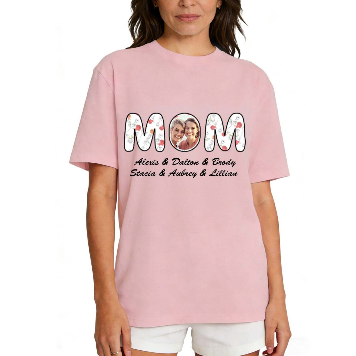 Personalized Mom T-Shirt with Kids' Names Mother's day pink