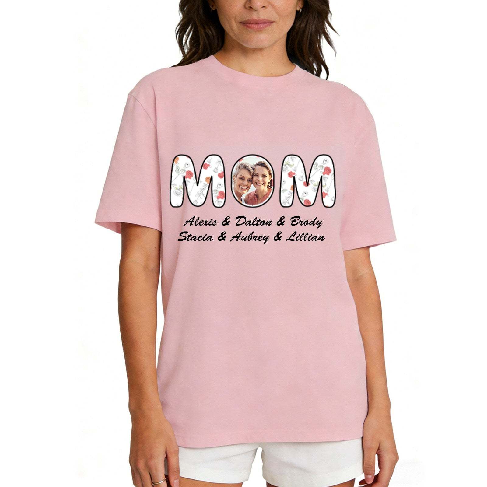 Personalized Mom T-Shirt with Kids' Names Mother's day pink