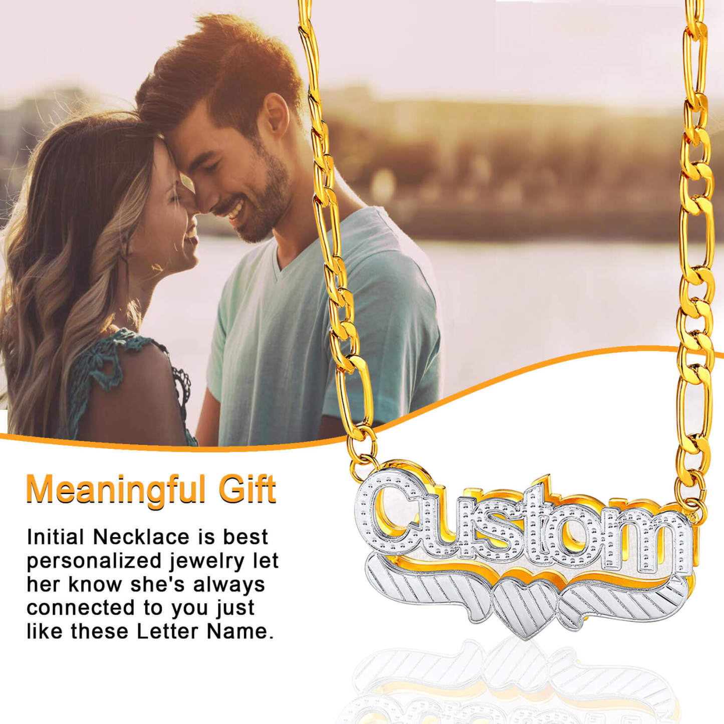 Gold Custom Heart Diamond Cut Name Necklace gift for her