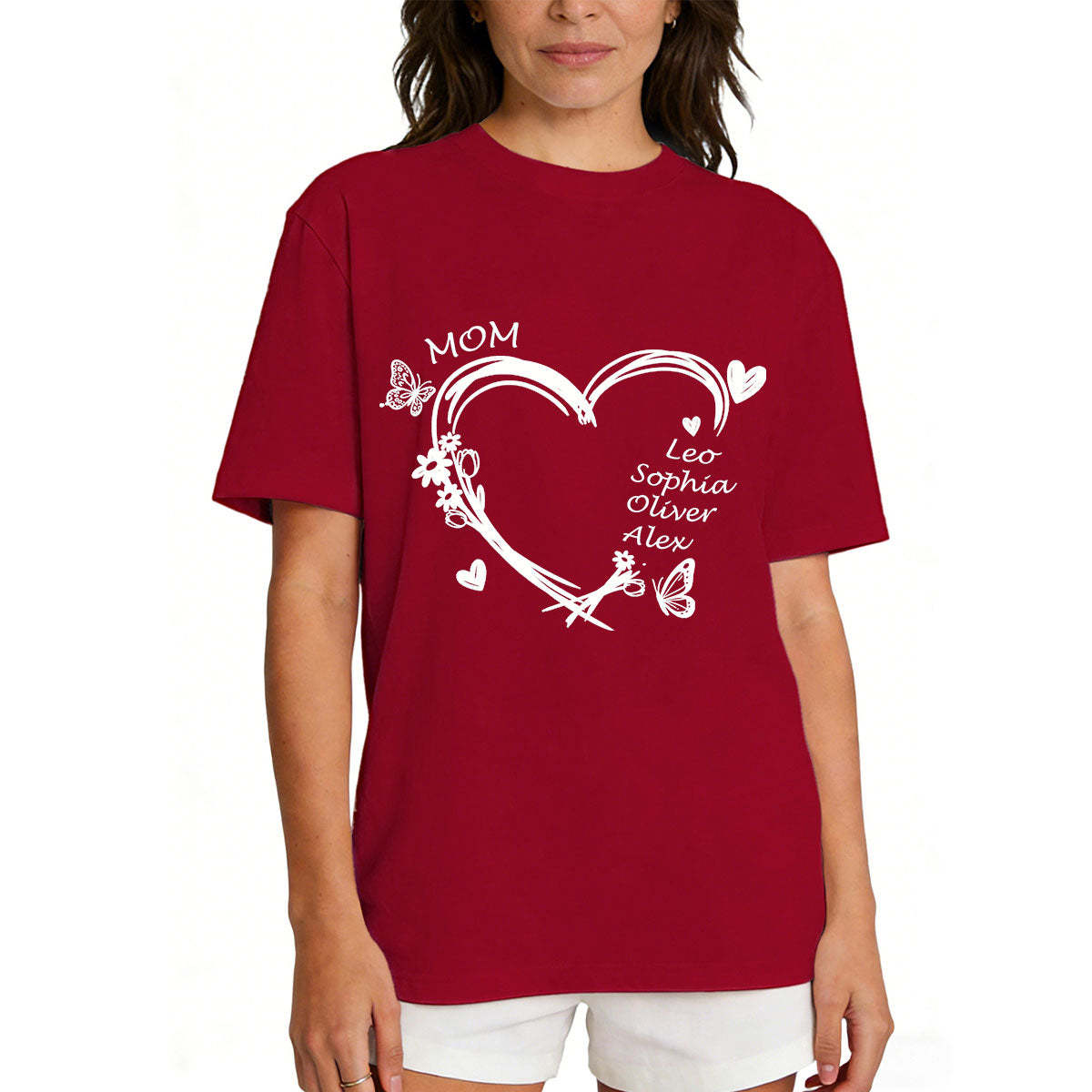 Personalized Heart & Name T-Shirt for Mom  Red