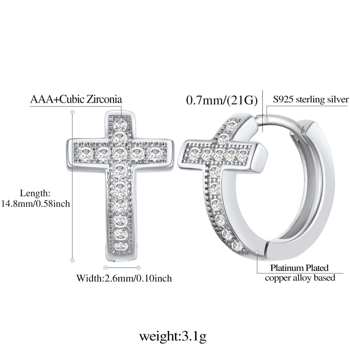 Flash Sale CZ Cross Huggie Hoop Earrings for Women