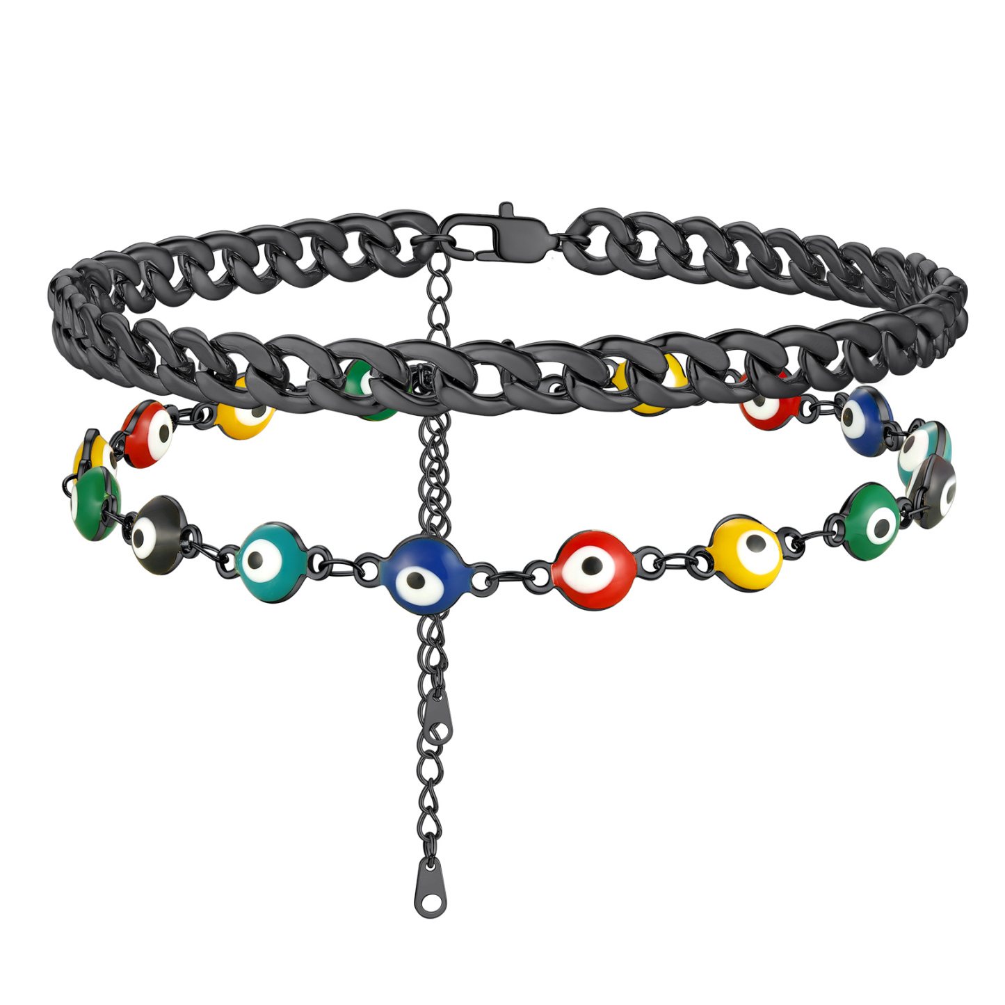Layered Evil Eye black cuban link Chain Anklet 