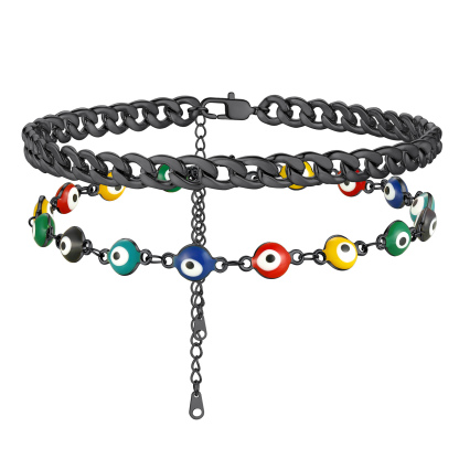 Layered Evil Eye black cuban link Chain Anklet 