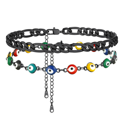Layered Evil Eye black figaro link Chain Anklet 