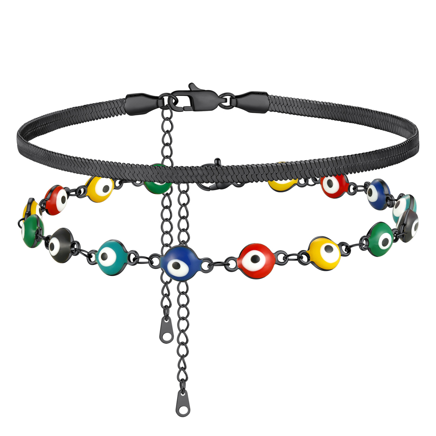 Layered Evil Eye black snake Chain Anklet 