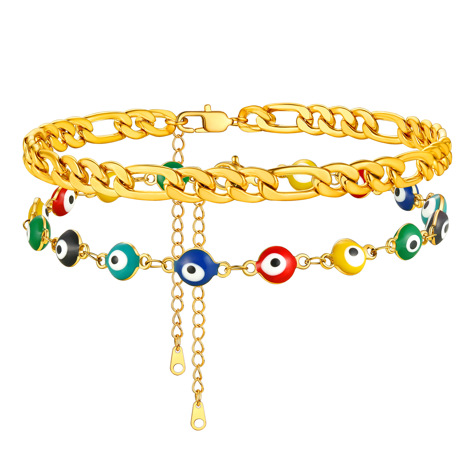 Layered Evil Eye gold figaro link Chain Anklet 
