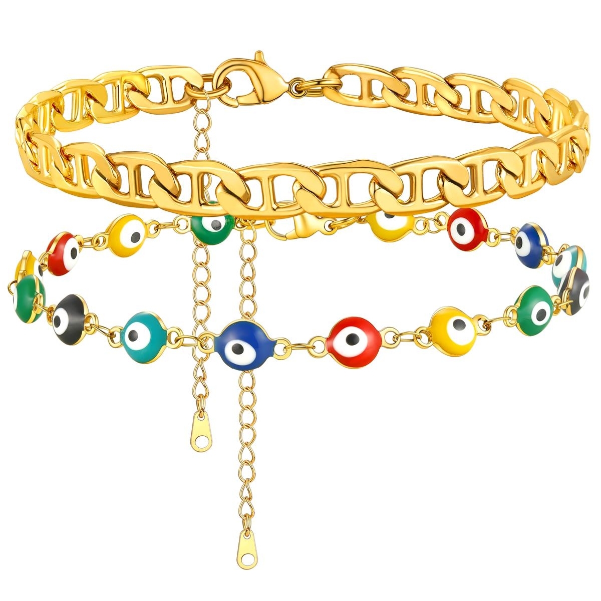 Layered Evil Eye gold mariner Chain Anklet 