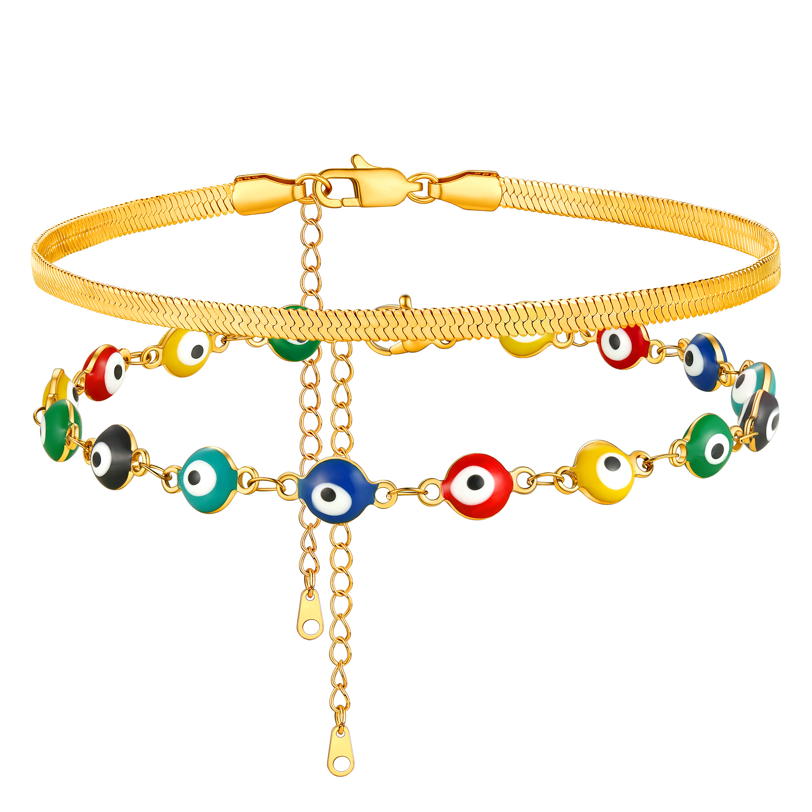 Layered Evil Eye gold snake Chain Anklet 