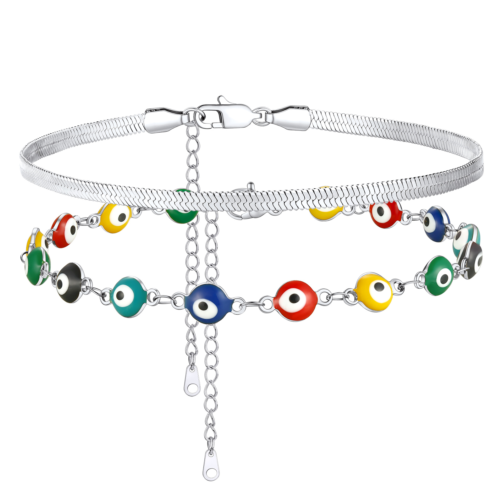Layered Evil Eye Anklet Multiple Chain Ankle Bracelet for Women