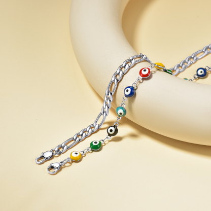 Layered Evil Eye Anklet Multiple Chain Ankle Bracelet silver