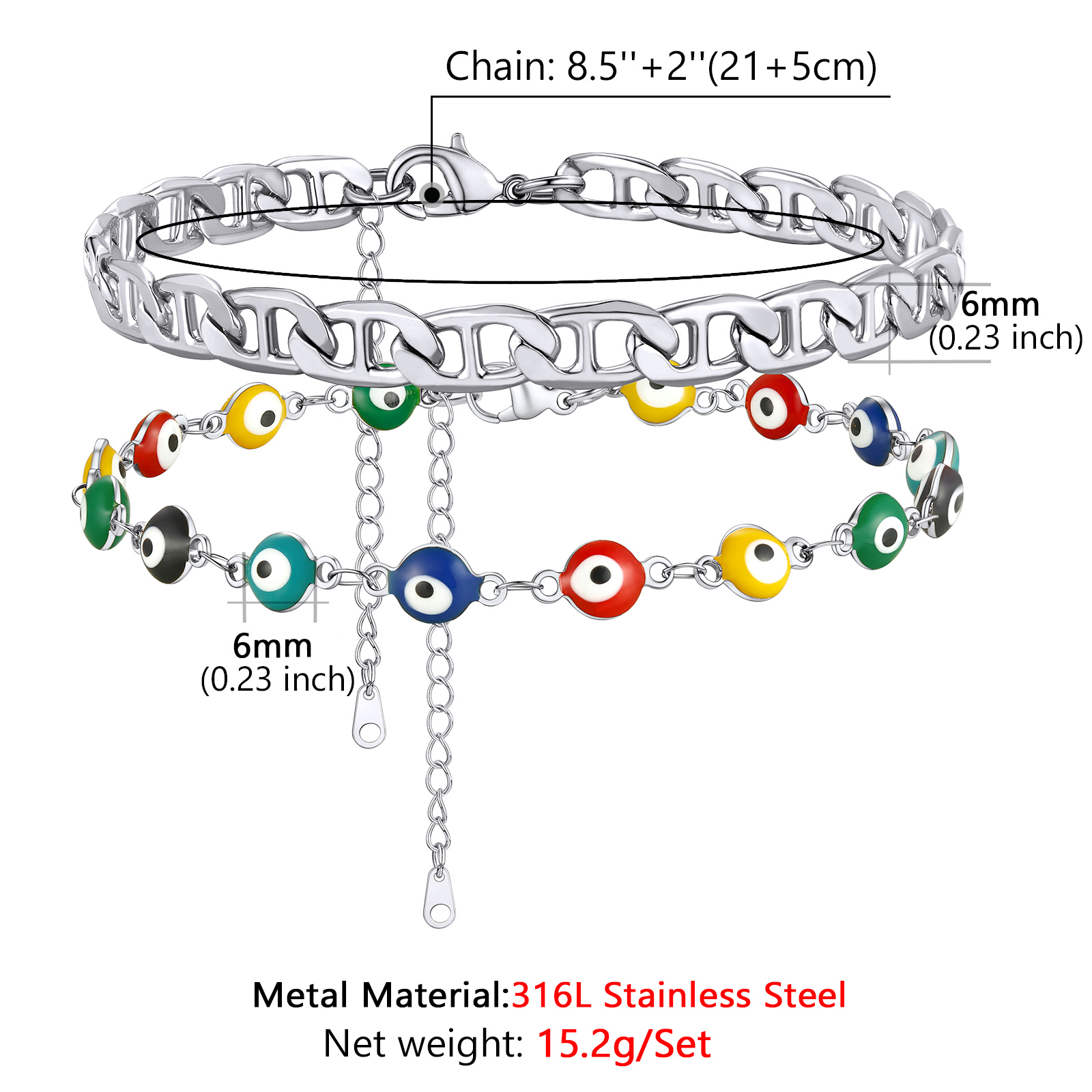 Layered Evil Eye Anklet Multiple Chain Ankle Bracelet size