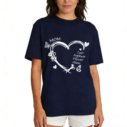 Personalized Heart & Name T-Shirt for Mom Navy Blue
