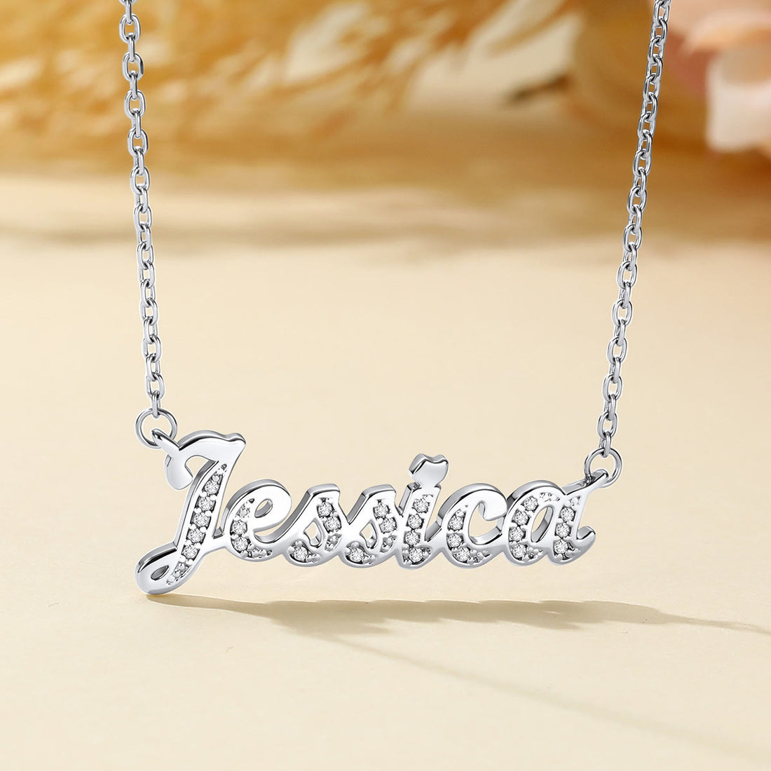 Personalized CZ Nameplate Necklace for Her