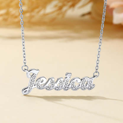 Personalized CZ Nameplate Necklace for Her