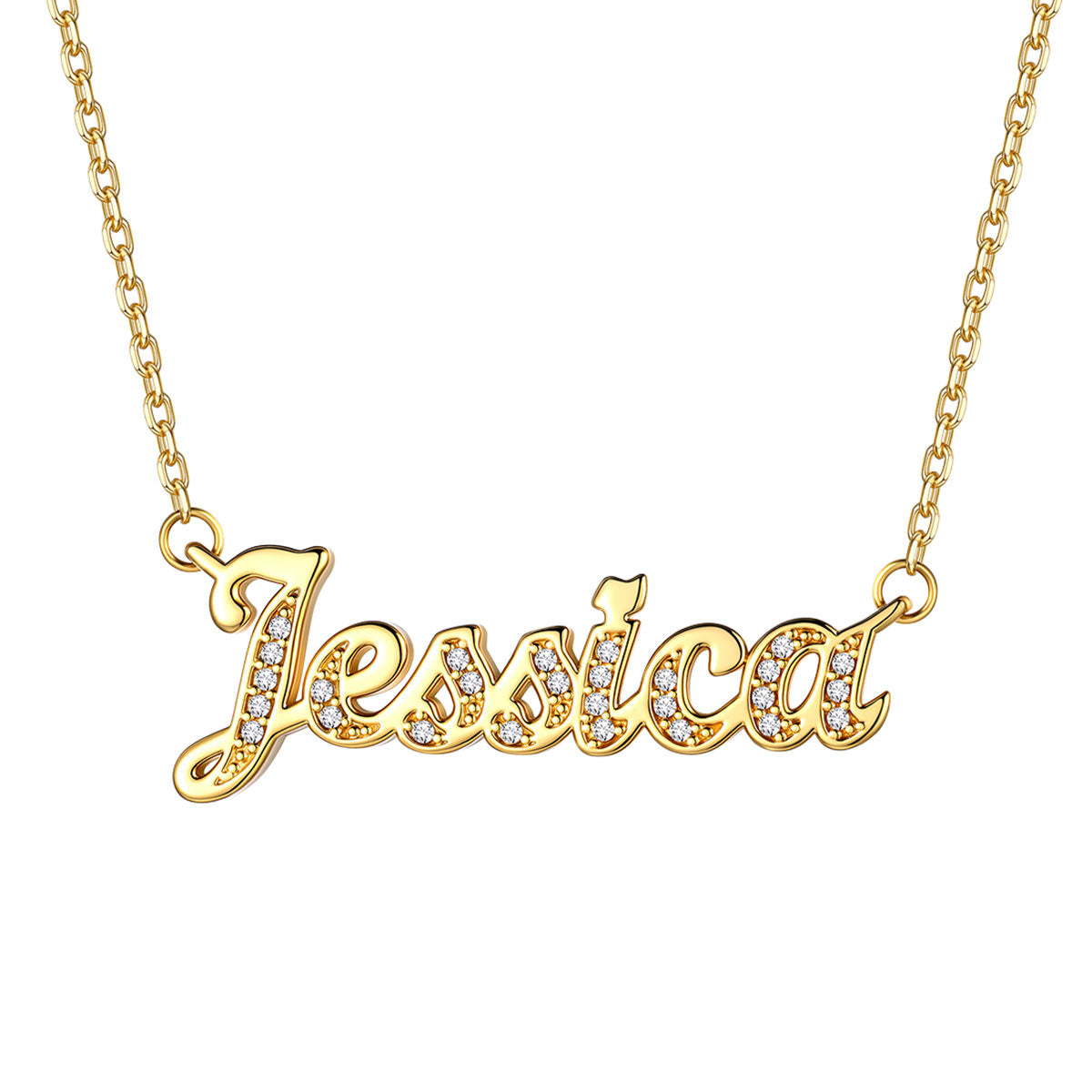 Personalized CZ Nameplate Necklace for Her