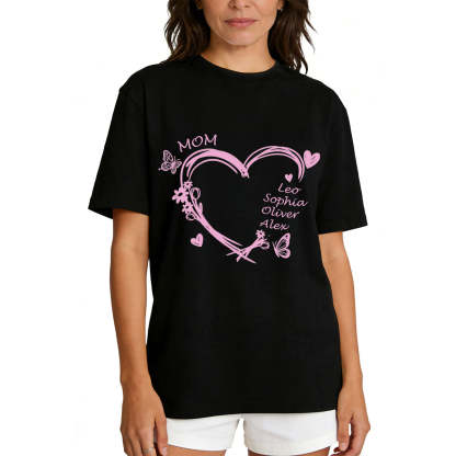 Personalized Heart & Name T-Shirt for Mom Black