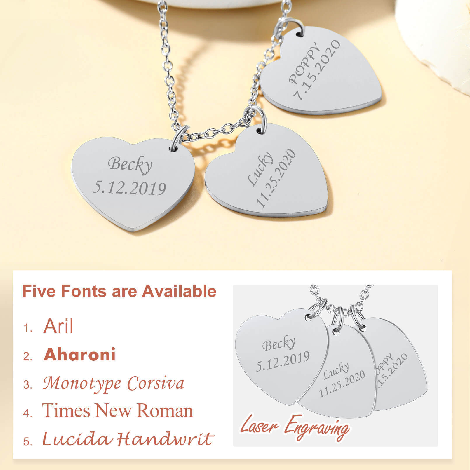 Custom 1-3 Heart Pet Portrait Photo Necklace for Pet Lover Pet Loss Gift