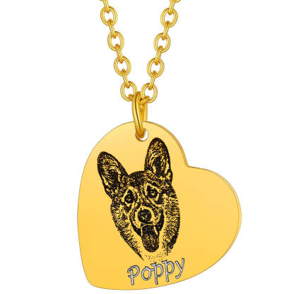 Custom Heart Pet Portrait Photo Necklace for Pet Lover Pet Loss Gift