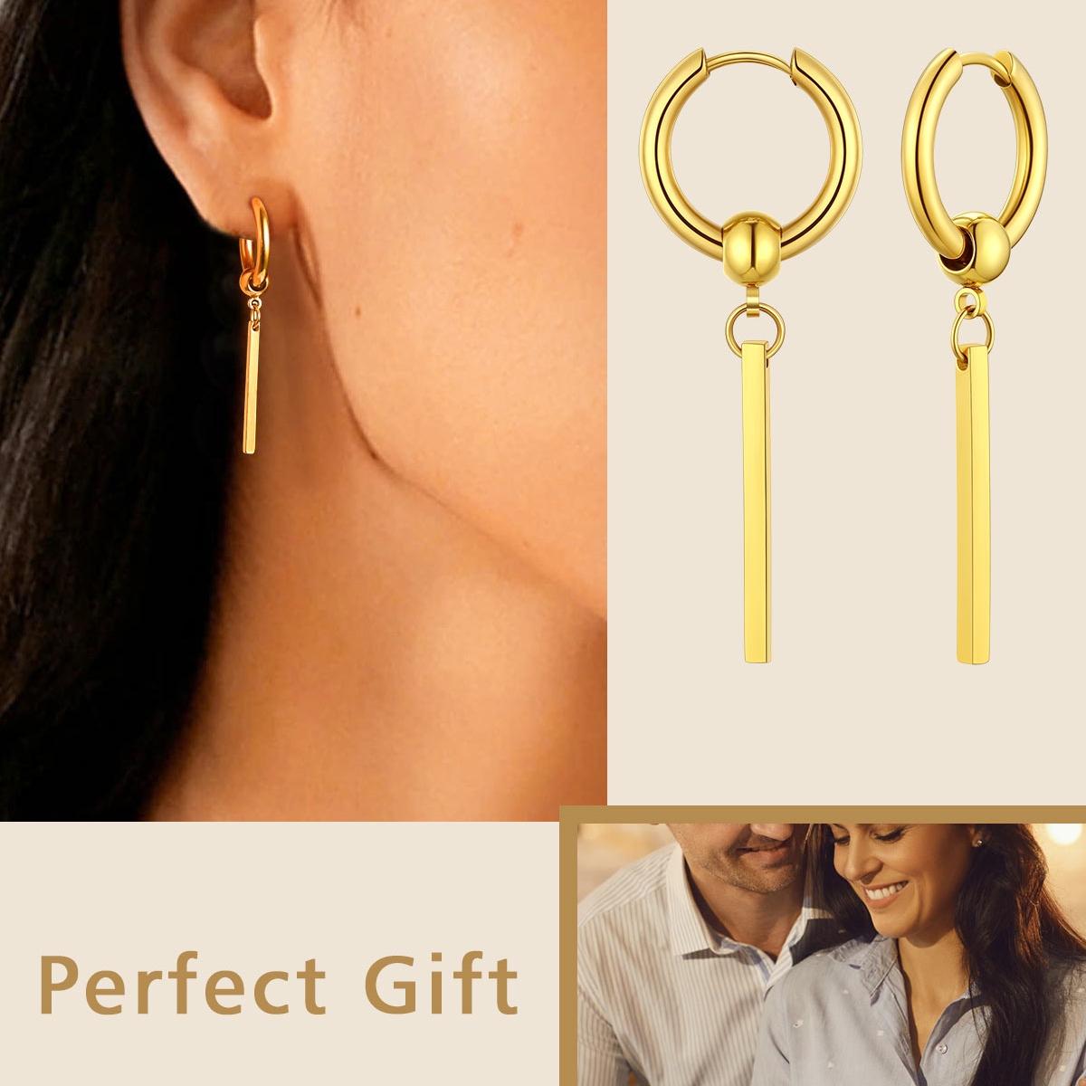 gold Bar hoop Earrings