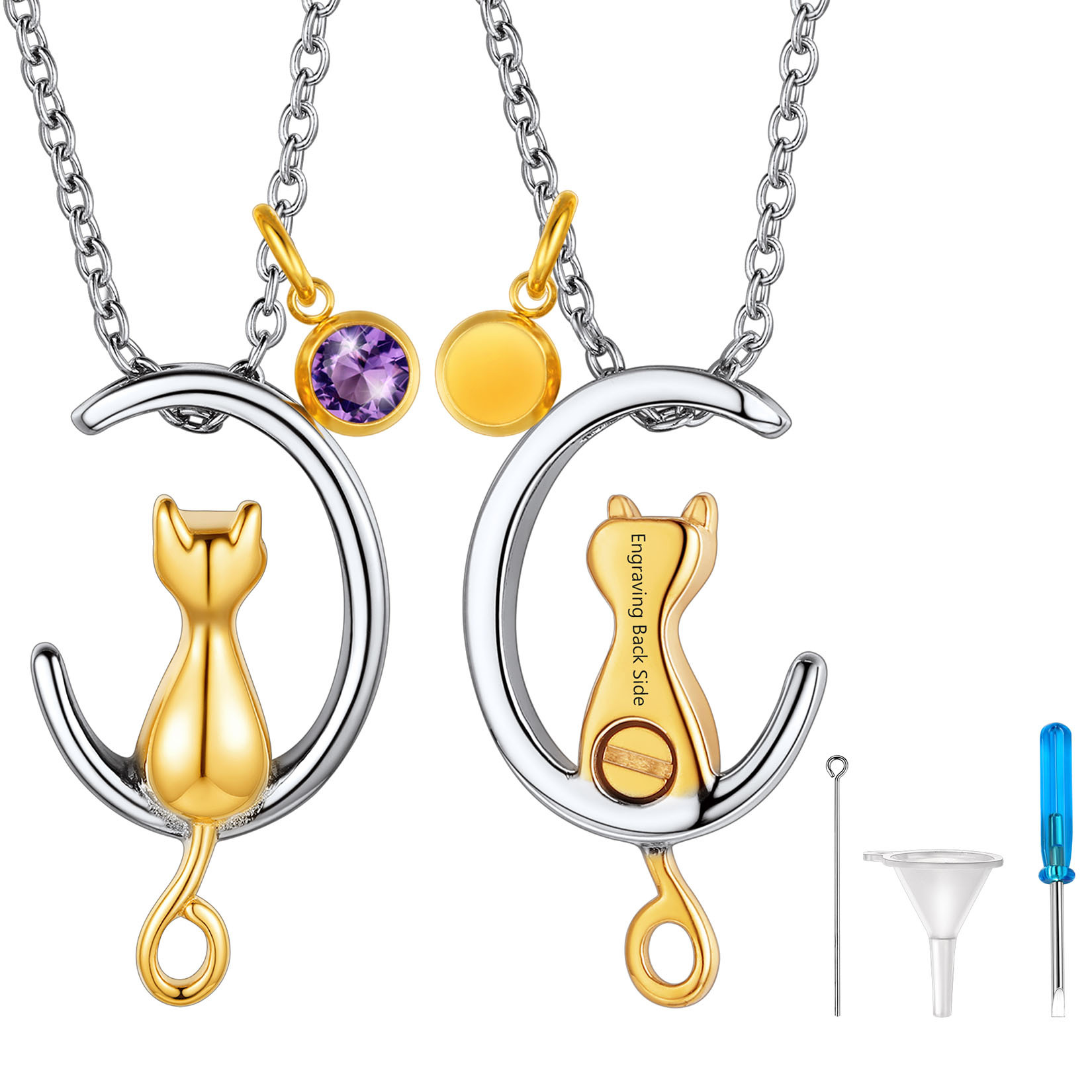  gold Birthstone Cat Cremation Urn Necklace