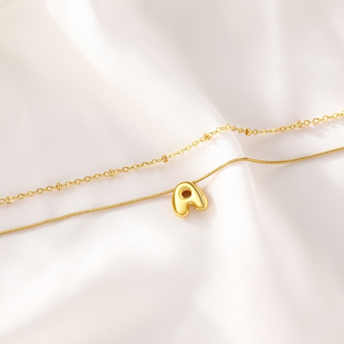 14K Gold Plated Bubble Letter Initial a Anklet Chain for Women