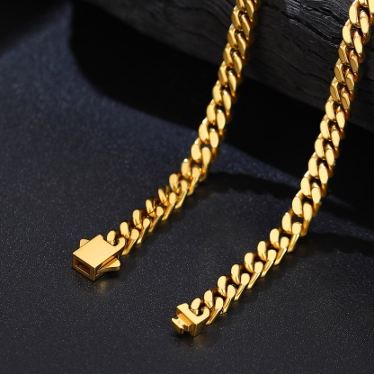 gold Miami Cuban Link Chain Necklace detail