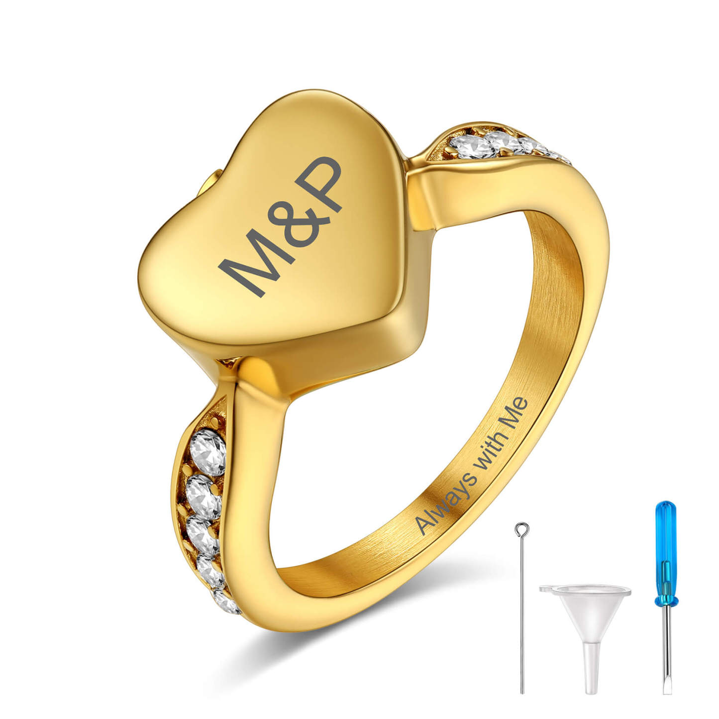 gold Heart Cremation Urn Ring for Ashes