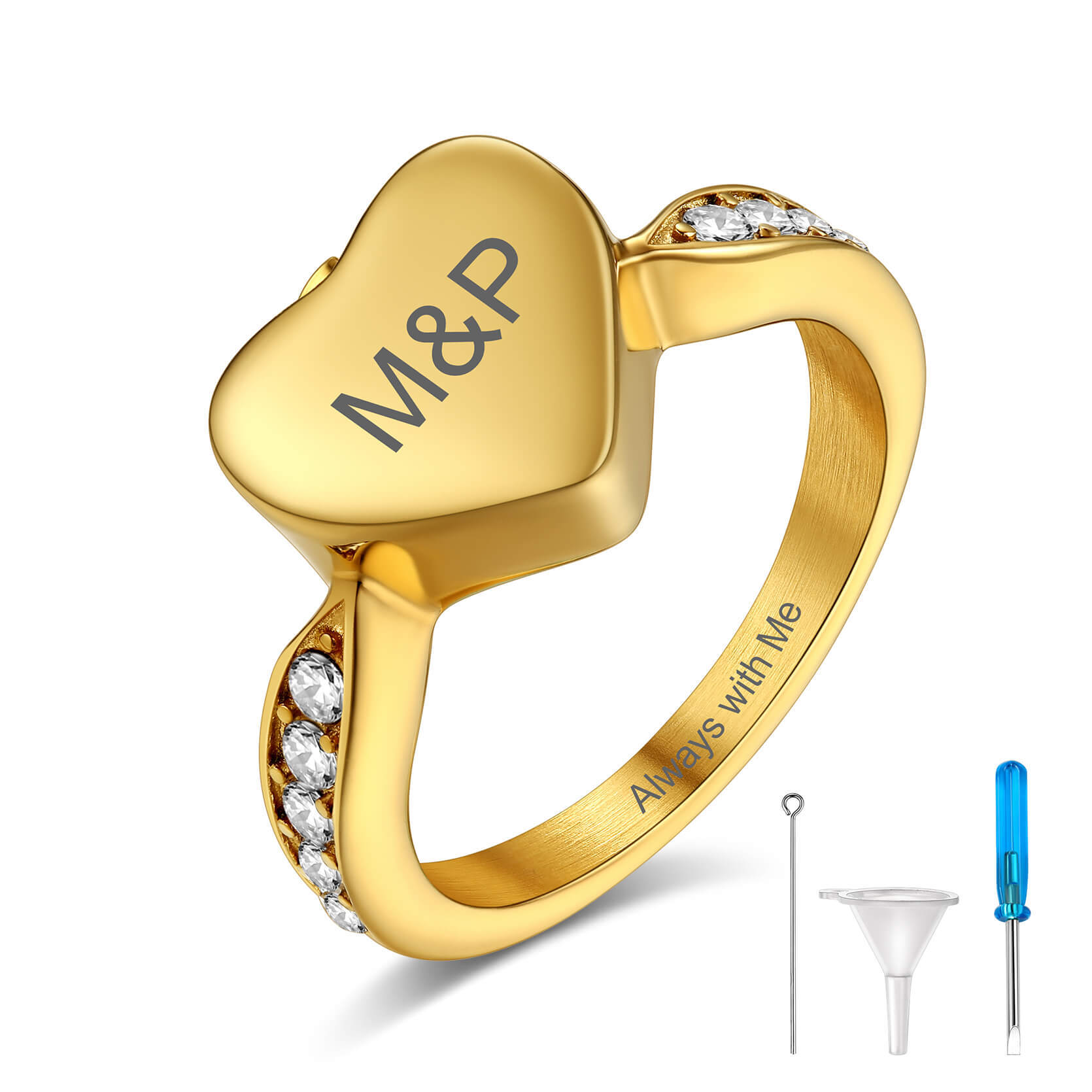 gold Heart Cremation Urn Ring for Ashes