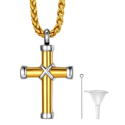 gold Cross Urn Necklace for Ashes Memorial Cremation 
