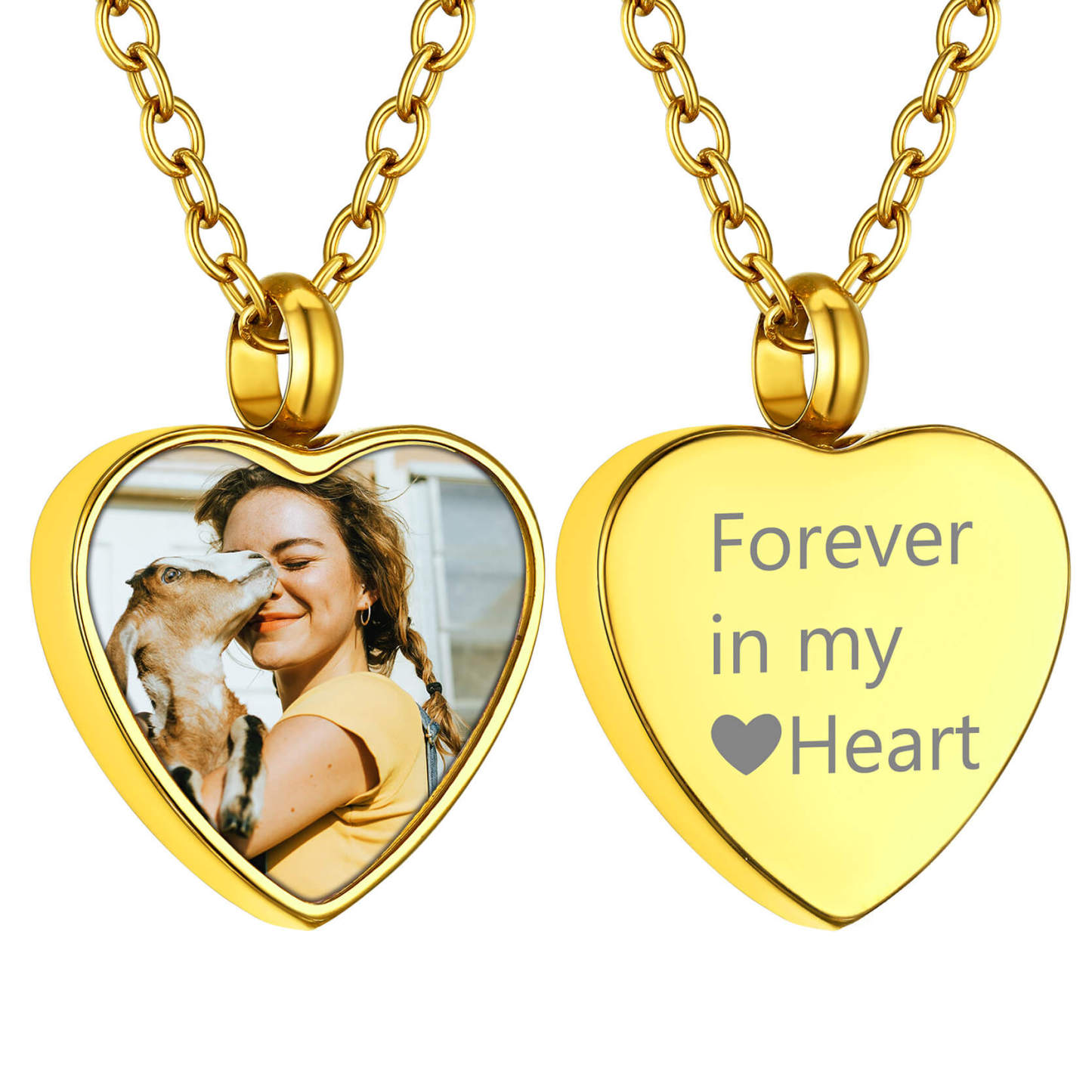 Custom Heart Photo Cremation Engraved Urn Necklace for Pet Ashes