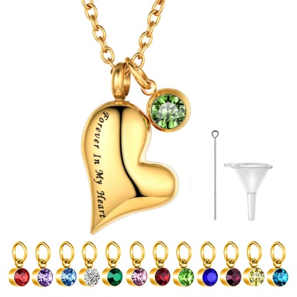 gold Heart Birthstone Cremation Urn Necklace for Ashes