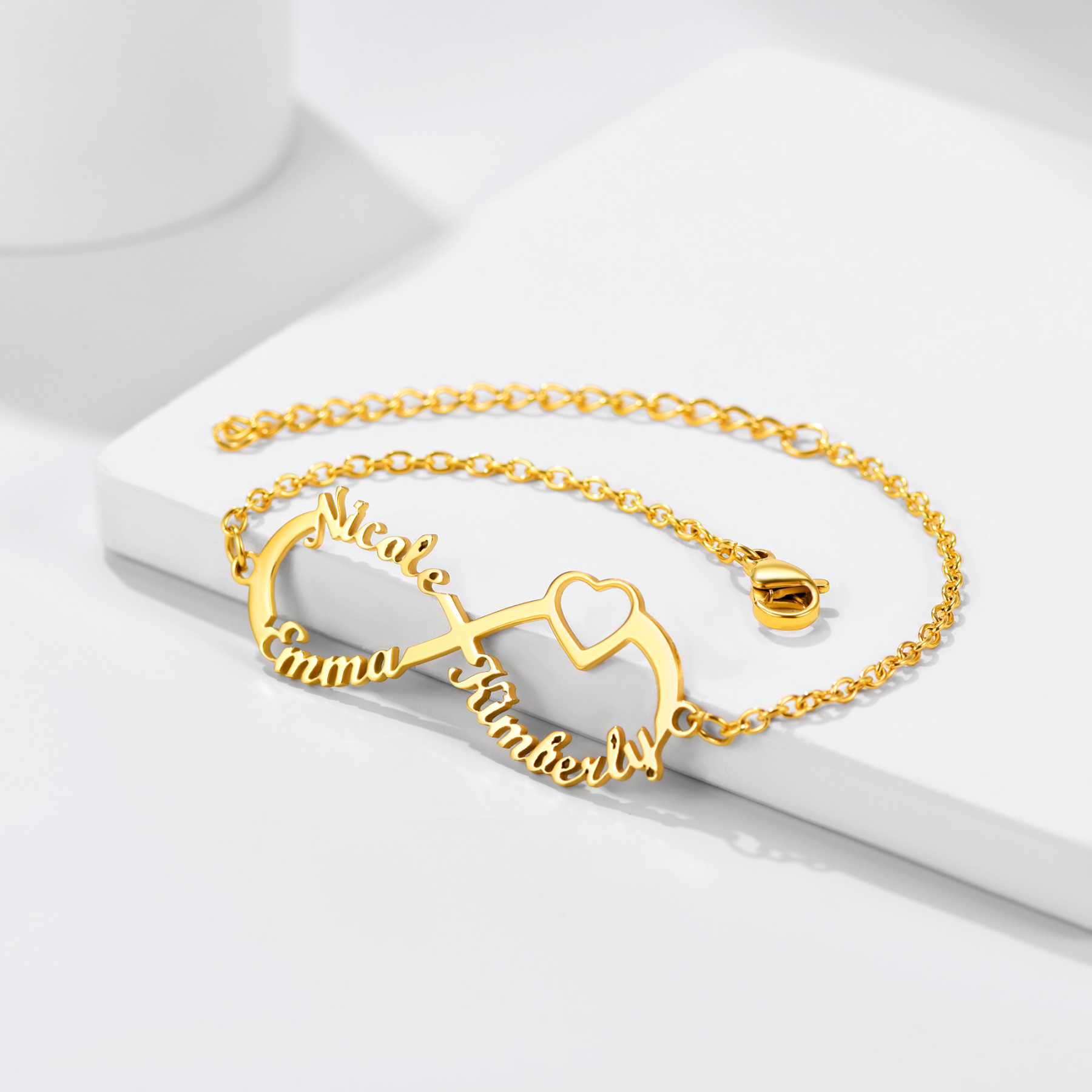 gold infinity name anklet for women