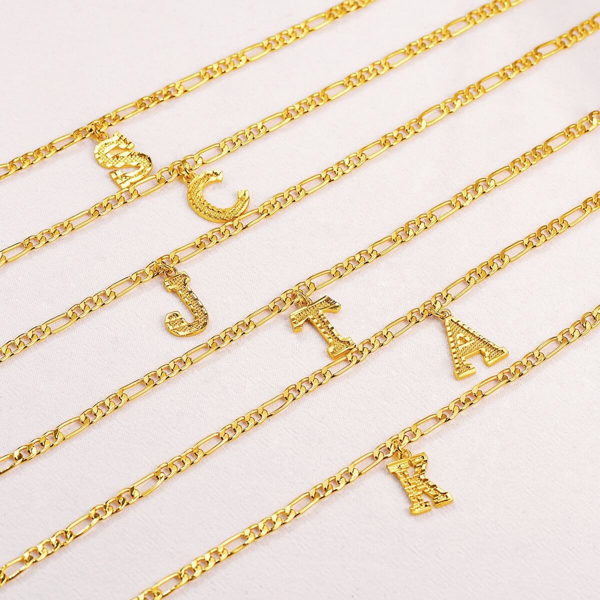 Gold Plated Initial Letter Necklace With Figaro Chain