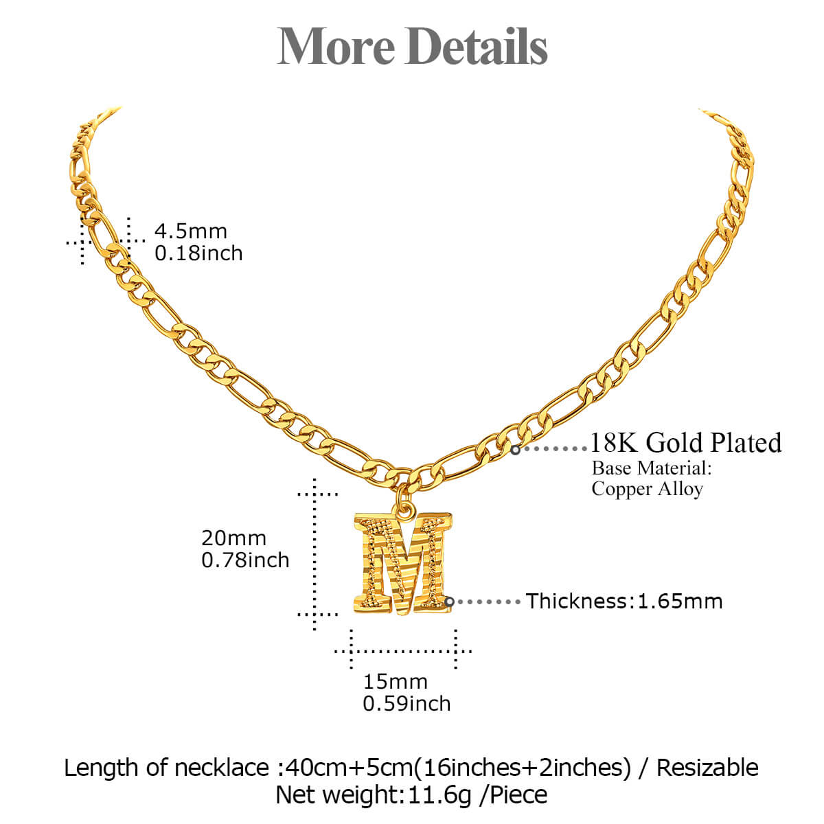 Gold  Initial Necklace size detail