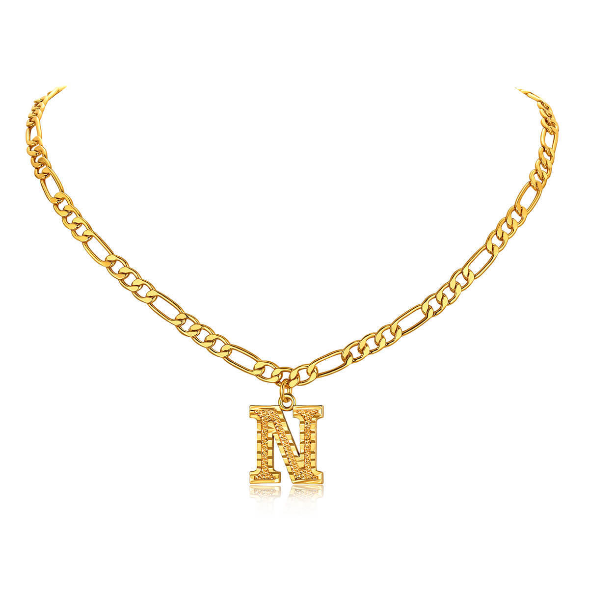 14K Gold Initial Letter Necklace-N