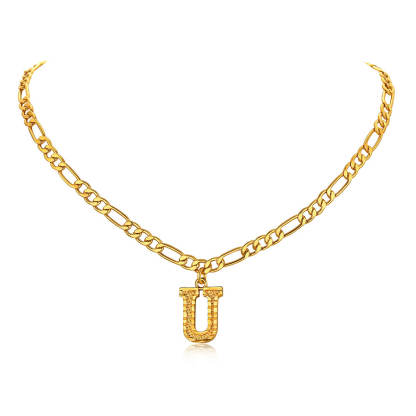 14K Gold Initial Letter Necklace-U