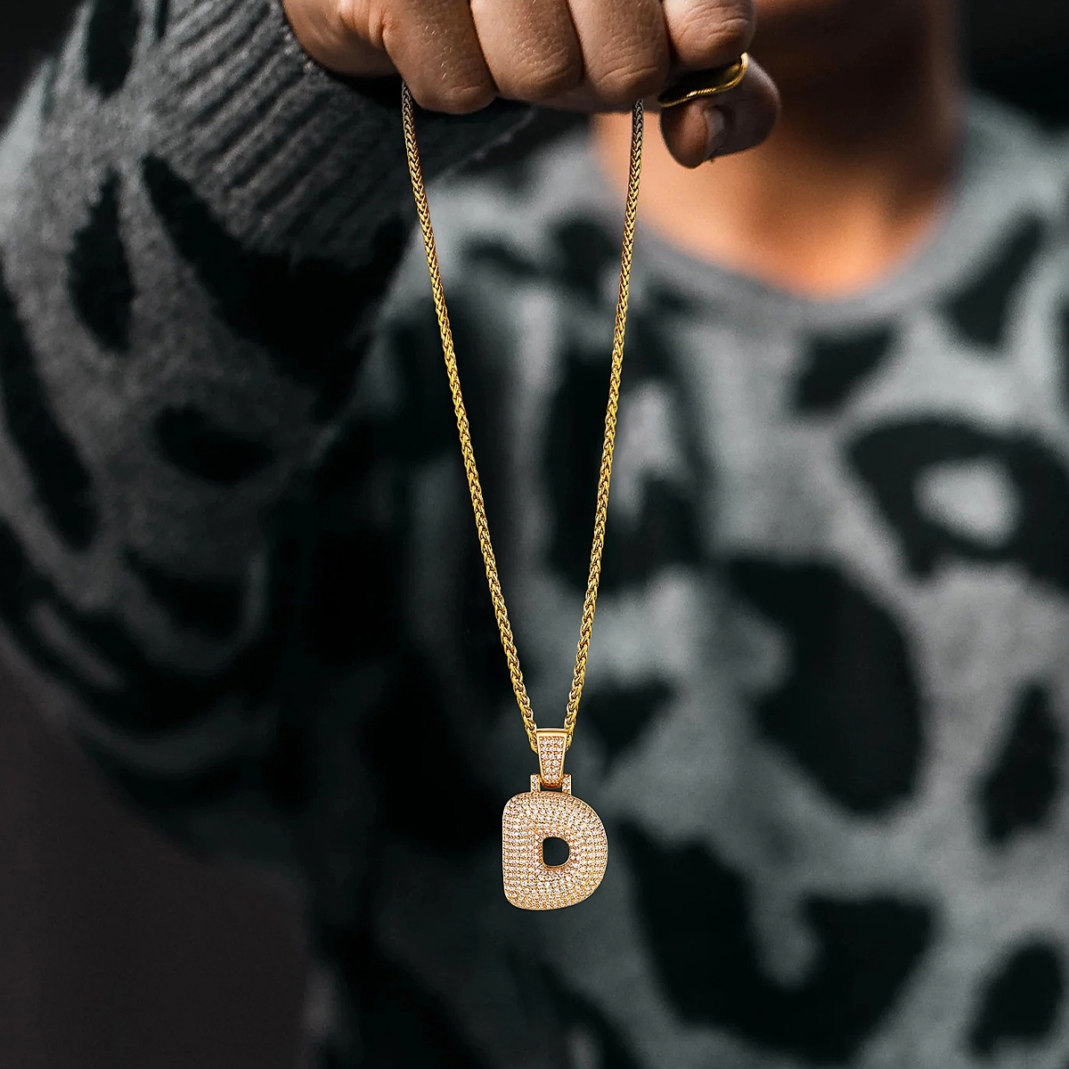 Custom Bubble Initial CZ Diamond Pendant Necklace with Letter