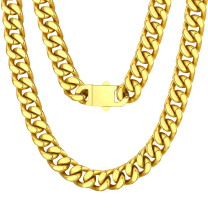 gold Miami Cuban Link Chain Necklace 12mm