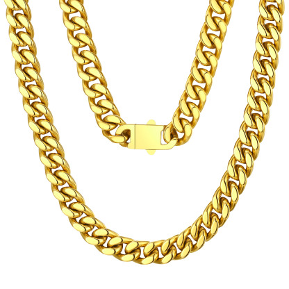 gold Miami Cuban Link Chain Necklace 9mm