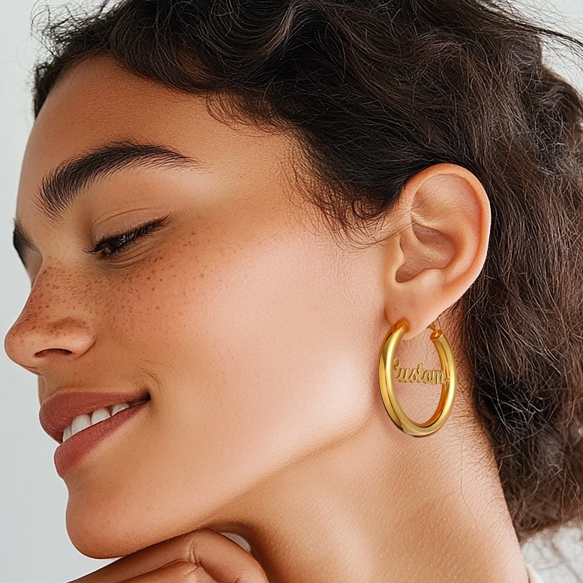 gold name Hoop Earrings