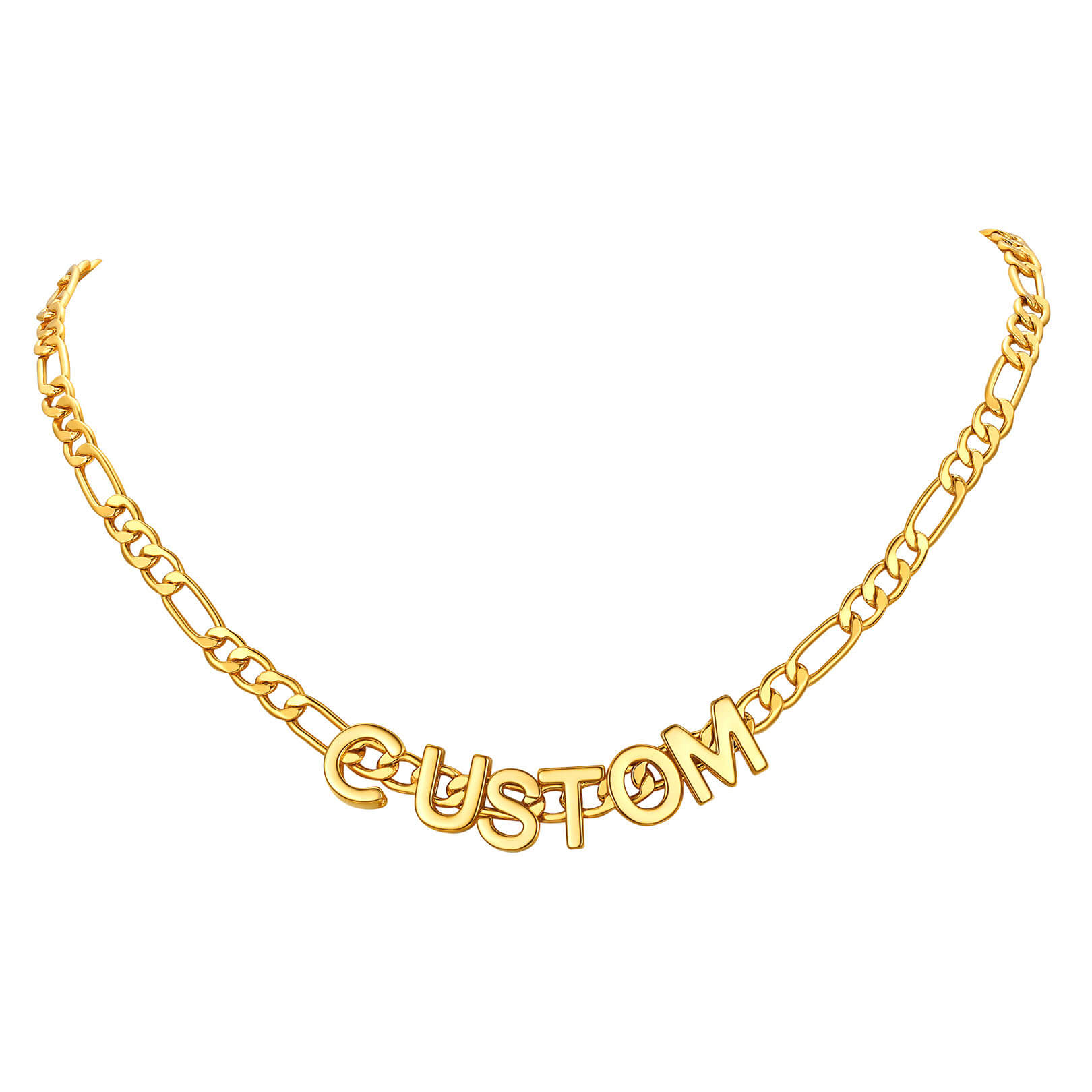 Personalized Gold Name Letter Necklace with Figaro Chain