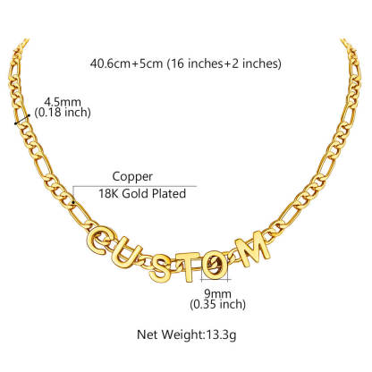 Personalized Gold Name Letter Necklace size