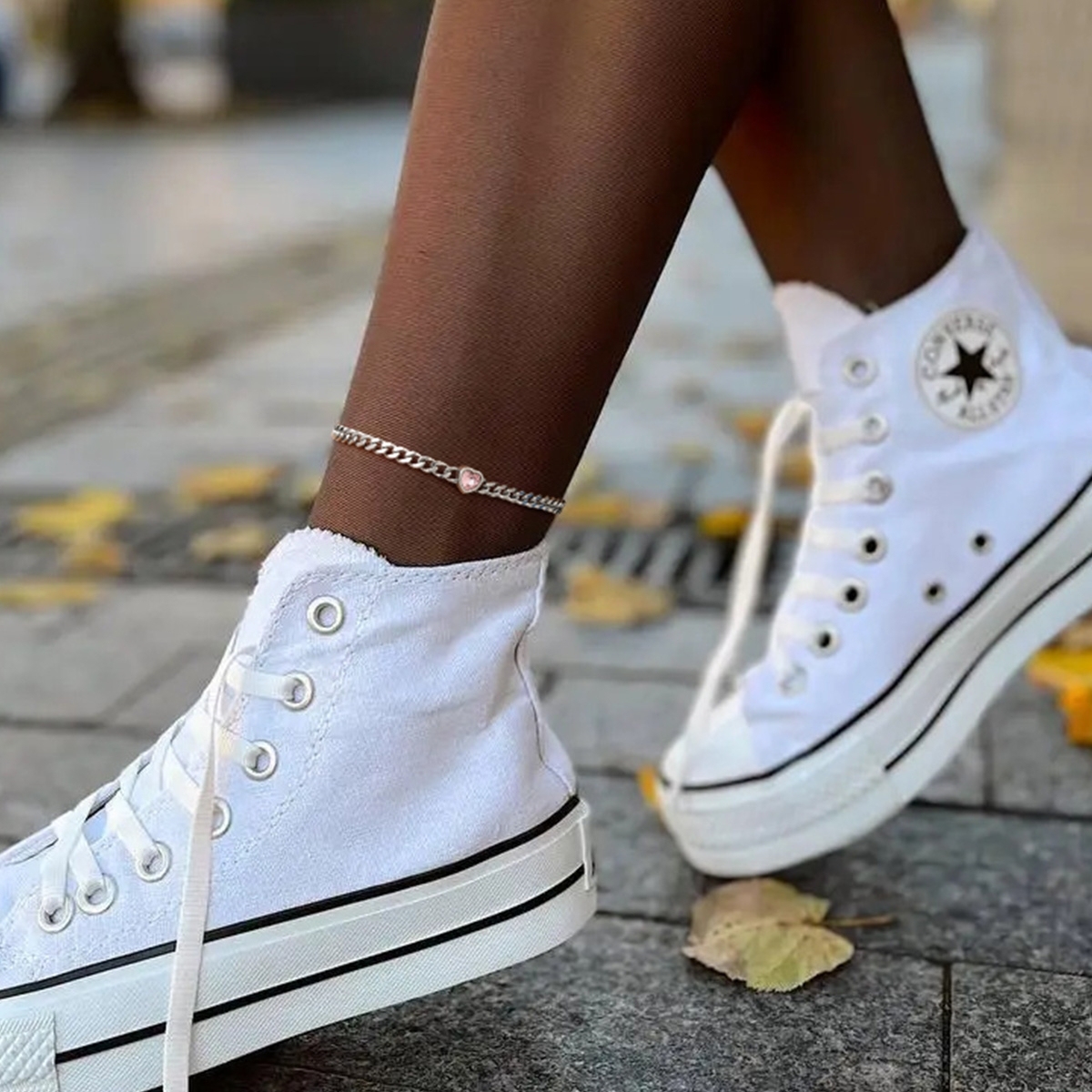 Heart Birthstone Cuban Link Chain Anklet