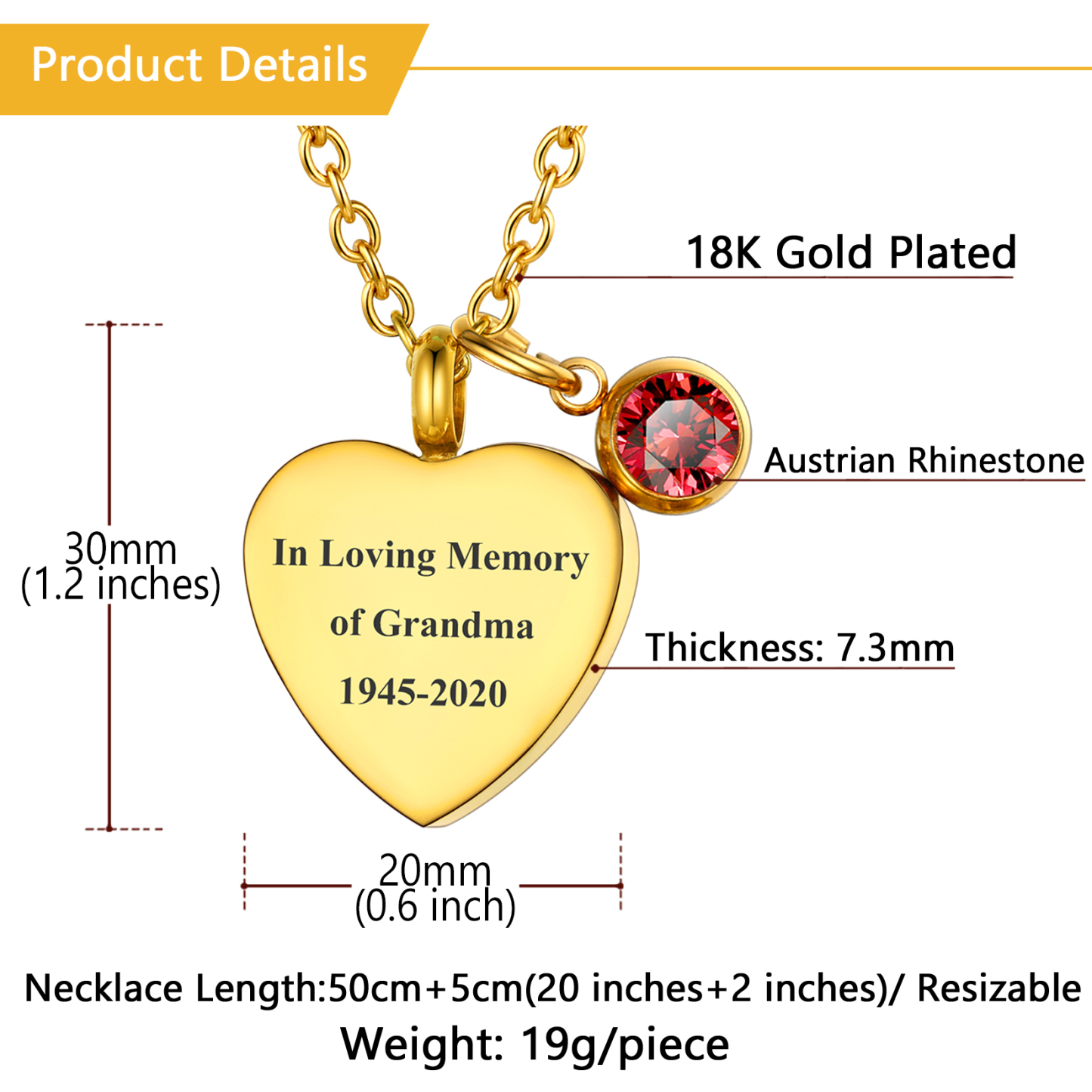 Custom Heart Cremation Urn Necklace for Ashes details