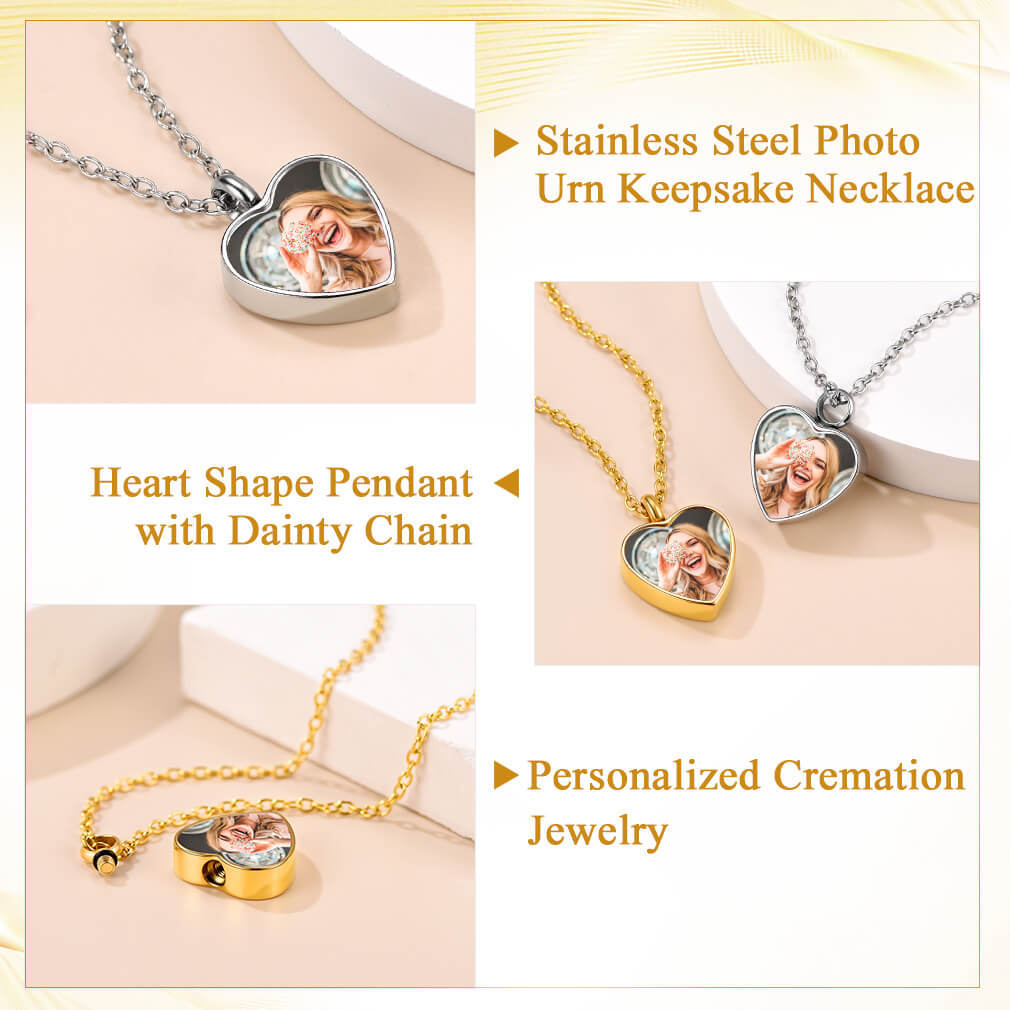 Custom Heart Photo Cremation Engraved Urn Necklace detail