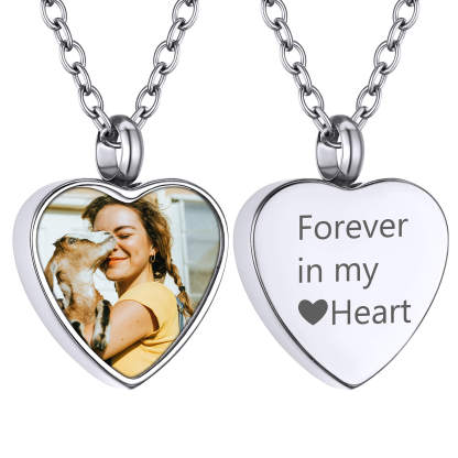 Custom Heart Photo Cremation Urn Necklace for Pet Ashes
